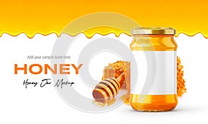 Clear Glass Honey Jar Mockup for Packaging Label 3D Rendering on Isolated Background