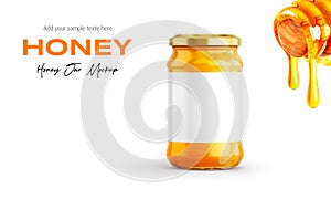 Clear Glass Honey Jar Mockup for Packaging Label 3D Rendering on Isolated Background