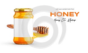 Clear Glass Honey Jar Mockup for Packaging Label 3D Rendering on Isolated Background