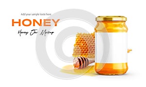 Clear Glass Honey Jar Mockup for Packaging Label 3D Rendering on Isolated Background