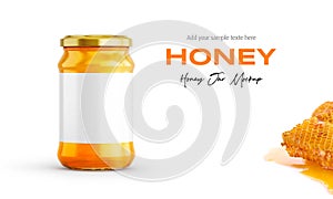 Clear Glass Honey Jar Mockup for Packaging Label 3D Rendering on Isolated Background