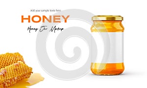 Clear Glass Honey Jar Mockup for Packaging Label 3D Rendering on Isolated Background