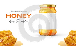 Clear Glass Honey Jar Mockup for Packaging Label 3D Rendering on Isolated Background