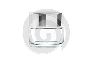 Clear glass jar with chrome glossy plastic lid 3D rendering