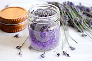 clear glass jar filled with calming lavender scent