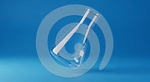 Clear Glass Laboratory Erlenmeyer Flask Tilted on a Blue Background laboratory flask science
