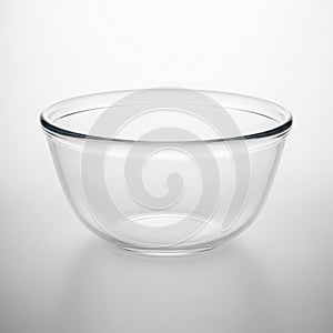 Clear glass mixing bowl on a white background