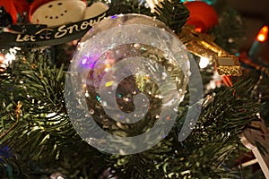 Clear Glass Ornament on Tree