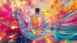 Clear Glass Perfume Bottle with Colorful Powders and Smoke