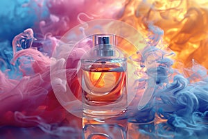 Clear Glass Perfume Bottle with Colorful Powders and Smoke