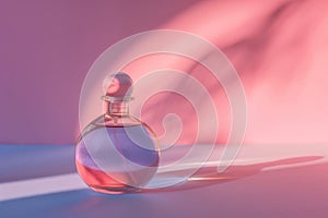 Clear glass scene-mockup with Patschuli essence, aromatic fragrance of eau de toilette and elegant perfume photo