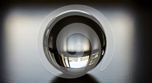 A clear glass sphere sits on