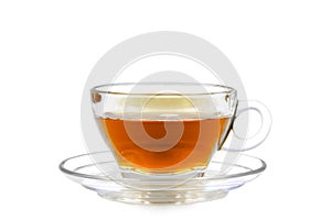 clear glass tea cup isolated on white background
