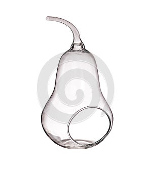 Clear glass vase in the form of a pear isolated