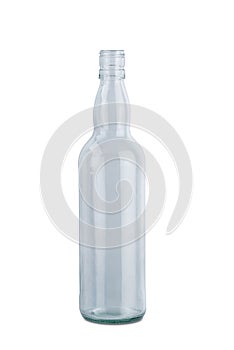 Clear glass water bottle isolated on white background