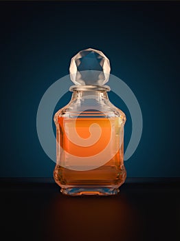 Clear glass and yellow bottle for liquor, fragrance or potion photo