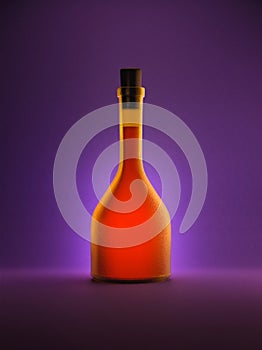 Clear glass and yellow bottle for liquor poison or potion with light and shadows 60s style colorful BG - Botella de cristal photo