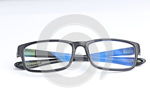 Clear glasses with black frame on isolated white background