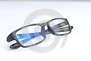 Clear glasses with black frame on isolated white background