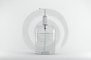 Clear hand sanitizer in pump bottle on white background