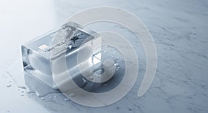 Clear Ice Cube on Gray Surface