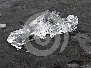 Clear ice on volcanic beach