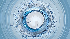 Clear isolated white background with blue swirling water splash