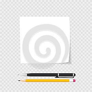 Clear list of paper, pen and pencil. Gray background. Vector illustration