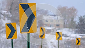 Clear Panorama Directional road signs against a snowy landscape