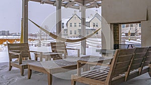 Clear Panorama Snowy patio of a clubhouse in Daybreak Utah