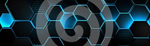 Clear pattern abstract background hexagon black and blue, wallpaper futuristic