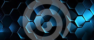 Clear pattern abstract background hexagon black and blue, wallpaper futuristic