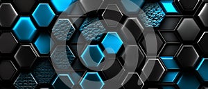 Clear pattern abstract background hexagon black and blue, wallpaper futuristic