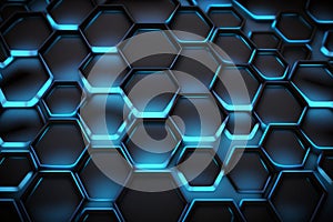Clear pattern abstract background hexagon black and blue, wallpaper futuristic Generative AI