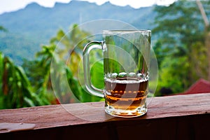 Clear perspective of glass half full half empty