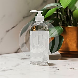 Clear plastic dispenser bottle mockup, cosmetic and care product pump bottle front view