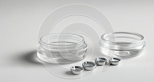 Clear plastic jars with silver lids on a white surface