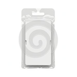 A clear plastic package with a white rectangular object inside. isolated on transparent background