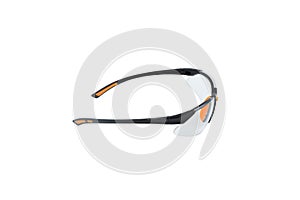 Clear plastic safety goggles isolated on white.