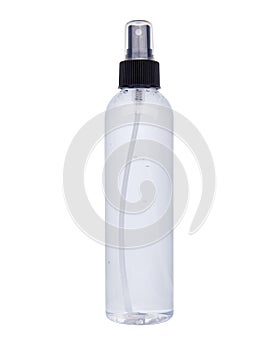 Clear plastic spray bottle isolated on white background