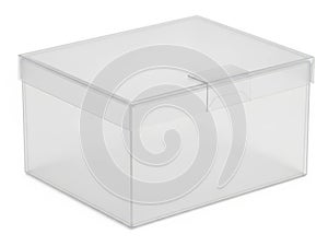 Clear plastic storage box isolated on white background