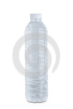 Clear plastic water bottle isolated on white background