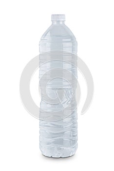 Clear plastic water bottle isolated on white background