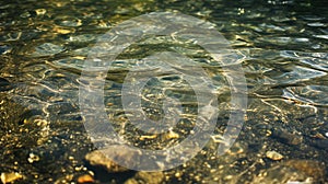 Clear rippling water over pebbled riverbed photo