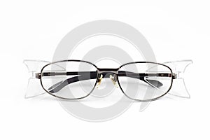 Clear safety glasses personal protective equipment on white background