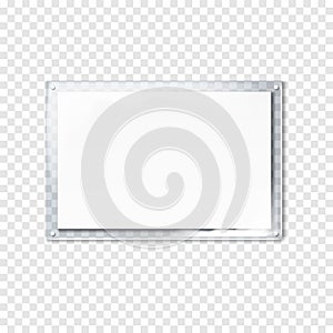 Clear sandwich acrylic board vector mockup. Blank plexiglass sign, poster holder mock-up. Plexi signboard template