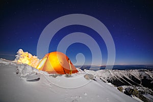 Clear sky above snow-camping in Tatras