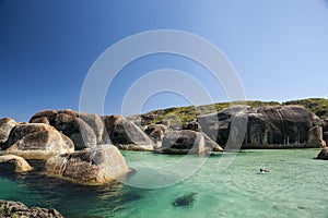 Clear Sky, blue water and rocks in Albany Western Australia