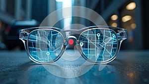 Futuristic Augmented Reality Smart Glasses Projecting Digital Maps and Navigation Information