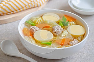 Clear soup with egg tofu and minced pork, Thai food